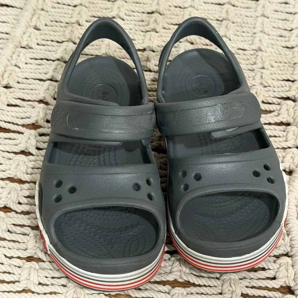 Crocs Crocband II Sandals Toddler Size C12 Gray Adjustable Strap Beach Summer‎